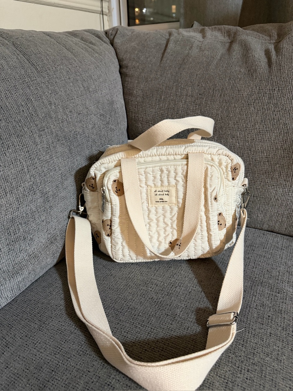 Cream Quilted Crossbody Satchel with Removable Strap